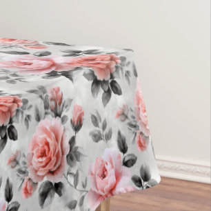 Pink Roses On Grey  Tablecloth