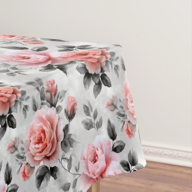 Pink Roses On Grey  Tablecloth (In Situ)