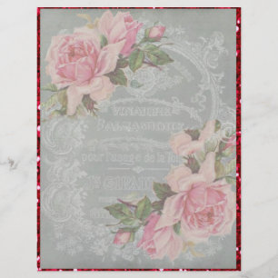 Pink Roses on Grey with Red Glitter Scrapbooking