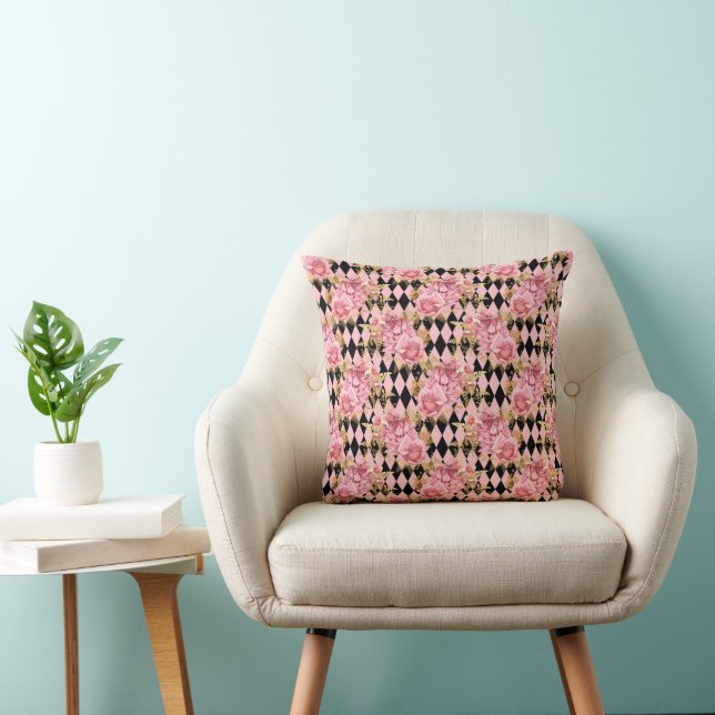 Pink Roses on Harlequin Cushion (Chair)