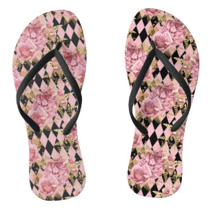 Pink Roses on Harlequin Thongs