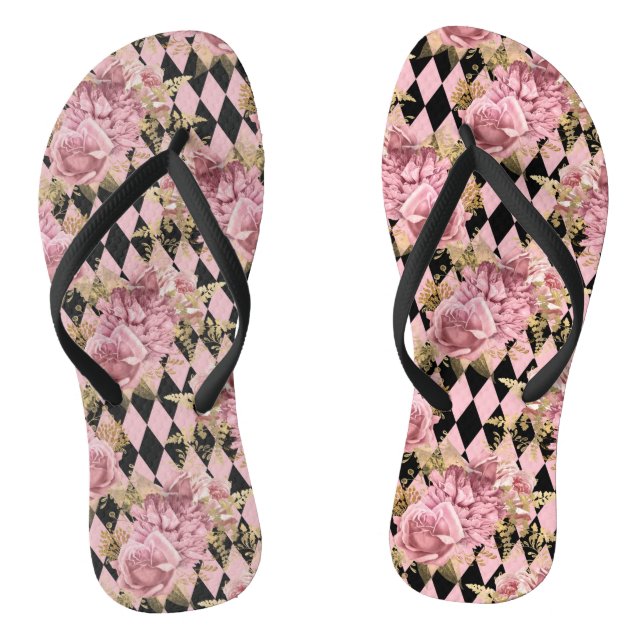 Pink Roses on Harlequin Thongs (Footbed)