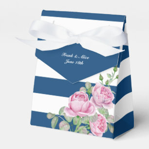 Pink Roses on Navy Stripes Custom Favour Box