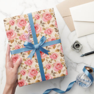 Pink Roses on Pale Yellow Wrapping Paper