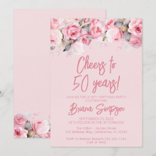 Pink Roses on Pink Floral 50th Birthday Party Invitation