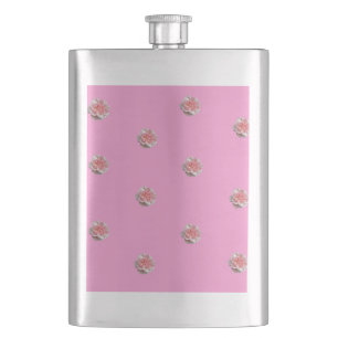 Pink Roses on Pink Hip Flask
