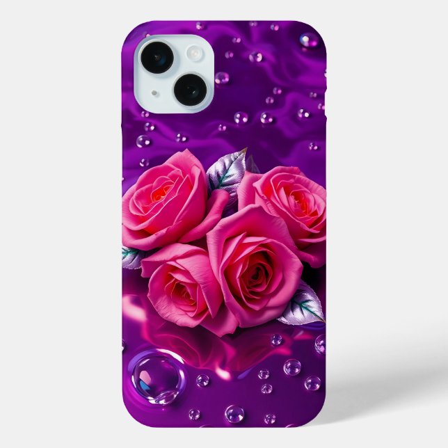 Pink Roses on Purple Water iPhone Case (Back)