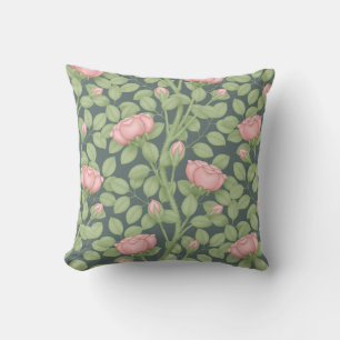 Pink Roses on slate blue Cushion