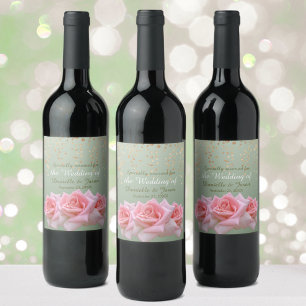 Pink Roses on Soft Sage Wine Label