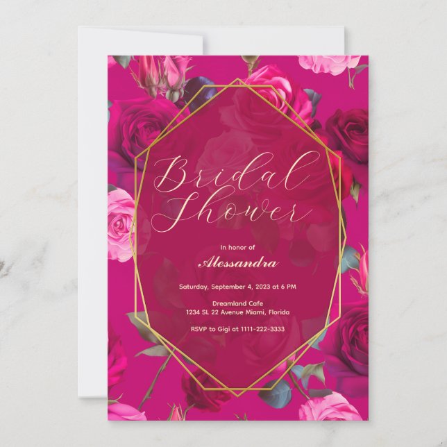 Pink Roses on Viva Magenta | Bridal Shower Invitation (Front)