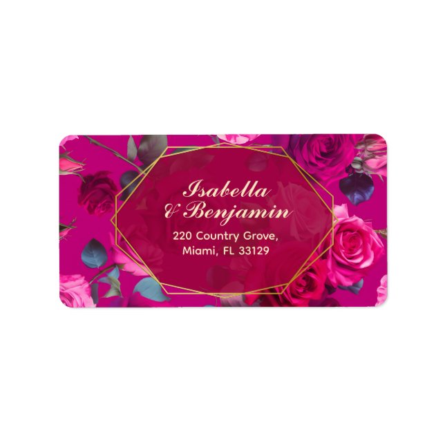 Pink Roses on Viva Magenta | Wedding Label (Front)
