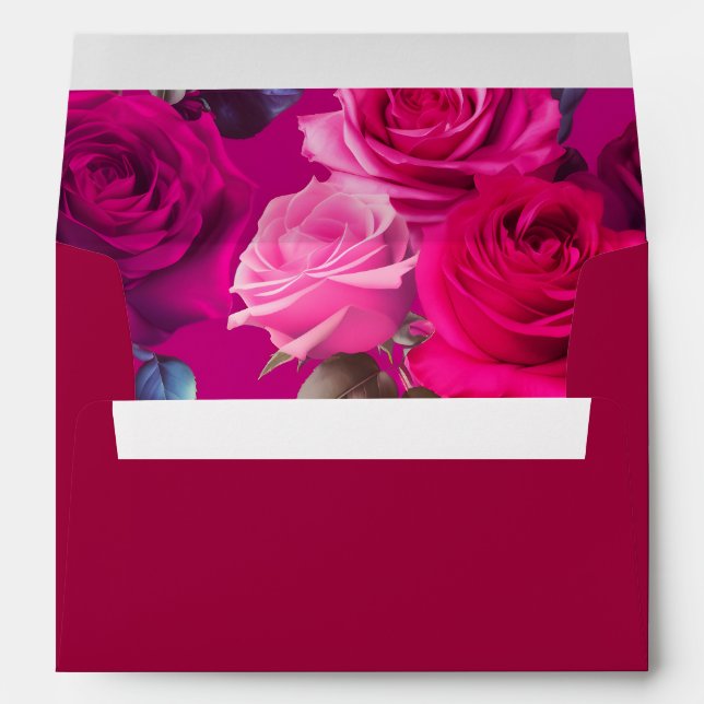 Pink Roses on Viva Magenta | Wedding  Thank You Envelope (Back (Bottom))