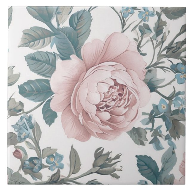 Pink Roses on White Ceramic Tile (Front)