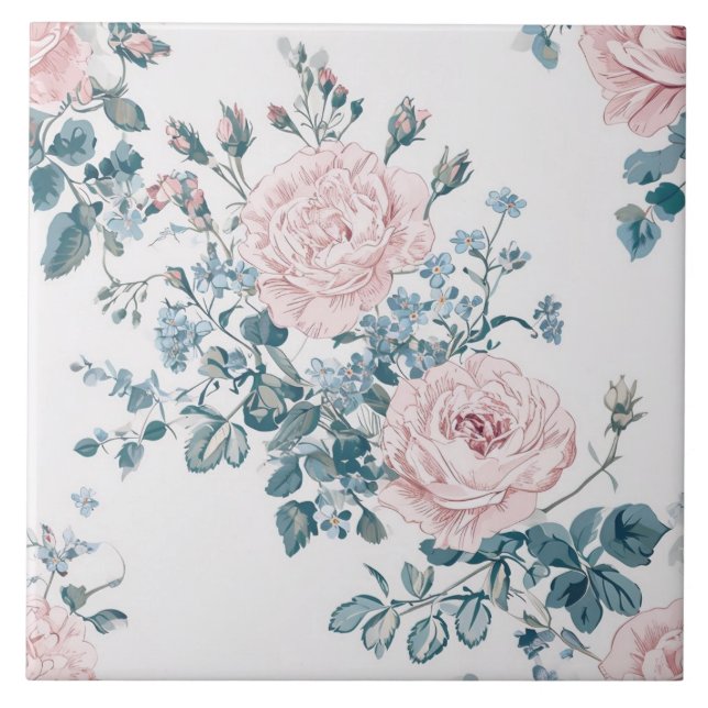 Pink Roses on White Ceramic Tile (Front)