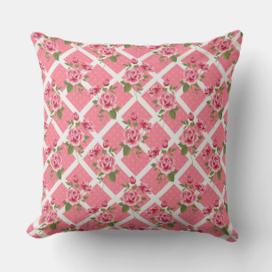 Pink Roses on White Lattice,Throw Pillow 20" x 20"