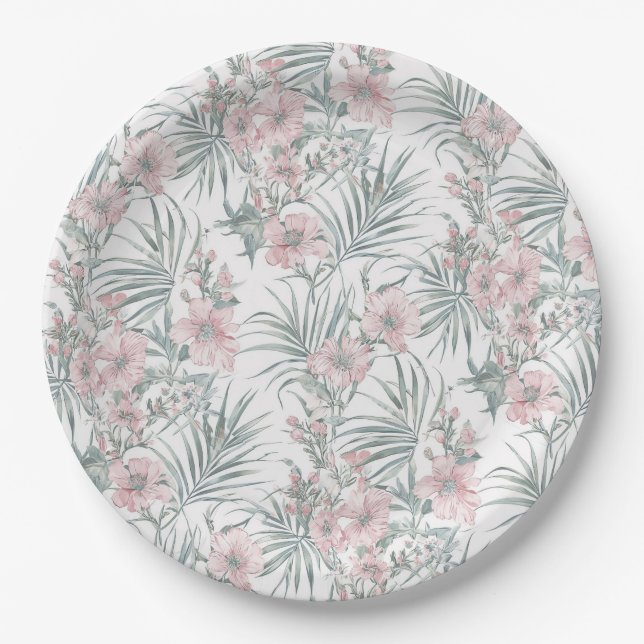 Pink Roses on White Paper Plate (Front)