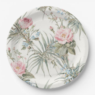 Pink Roses on White Paper Plate