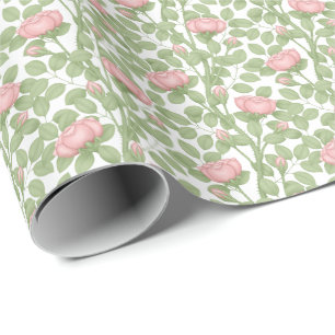 Pink Roses on white Wrapping Paper