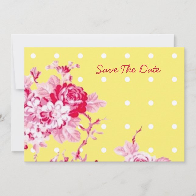 Pink Roses On Yellow Save The Date (Front)