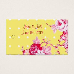 Pink Roses On Yellow Wedding Favour Hang Tag