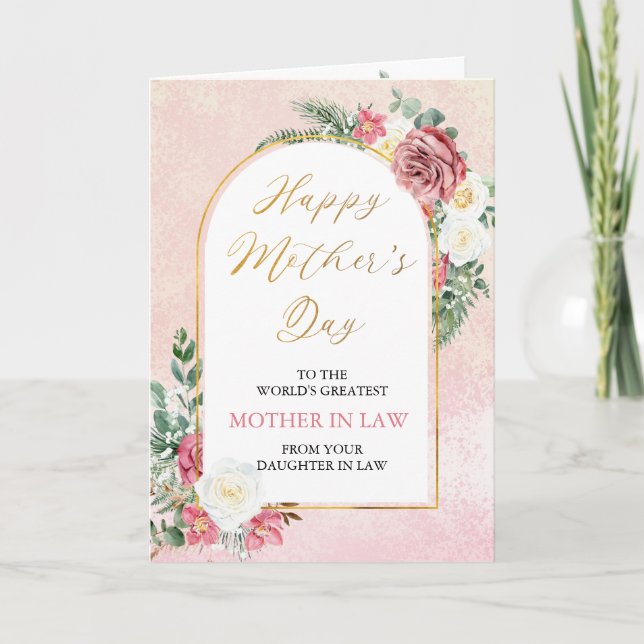 Pink Roses Orchid Happy Mother's Day Mother in Law Card (Front)