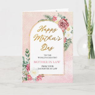 Pink Roses Orchid Happy Mother's Day Mother in Law Card