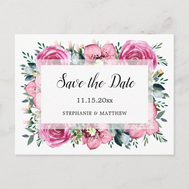 Pink Roses Orchids Floral Wedding Save The Date Announcement Postcard (Front)