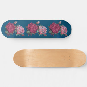 Pink Roses over Deep Blue Skateboard