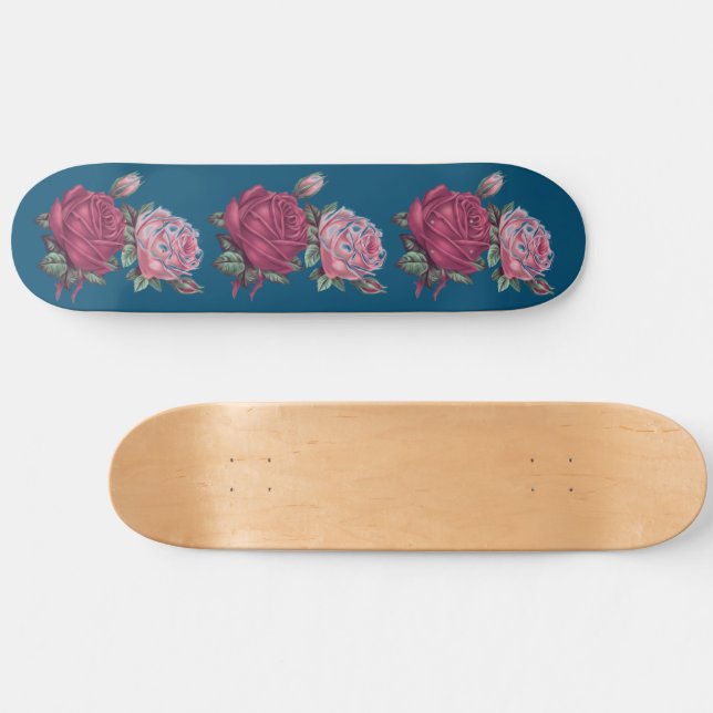 Pink Roses over Deep Blue  Skateboard (Horz)