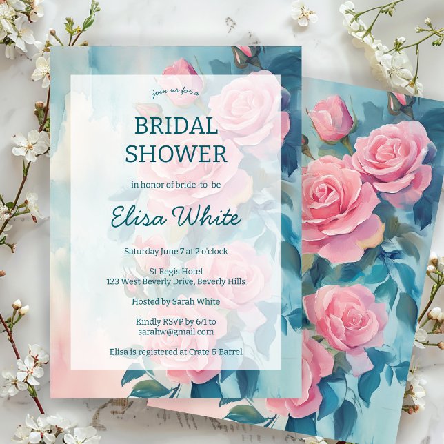 Pink Roses Painting Bridal Shower CUSTOM  Invitation (Pink Roses Painting Bridal Shower CUSTOM Invitation
)