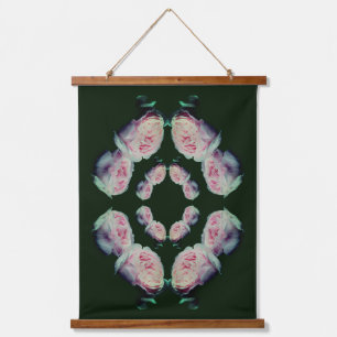 Pink Roses Pair Floral Abstract Hanging Tapestry