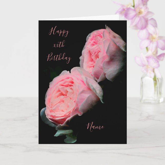 Pink Roses Pair Personalised Birthday   Card (Orchid)