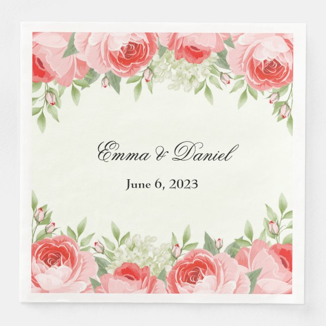 Pink Roses Paper Napkins (Front)