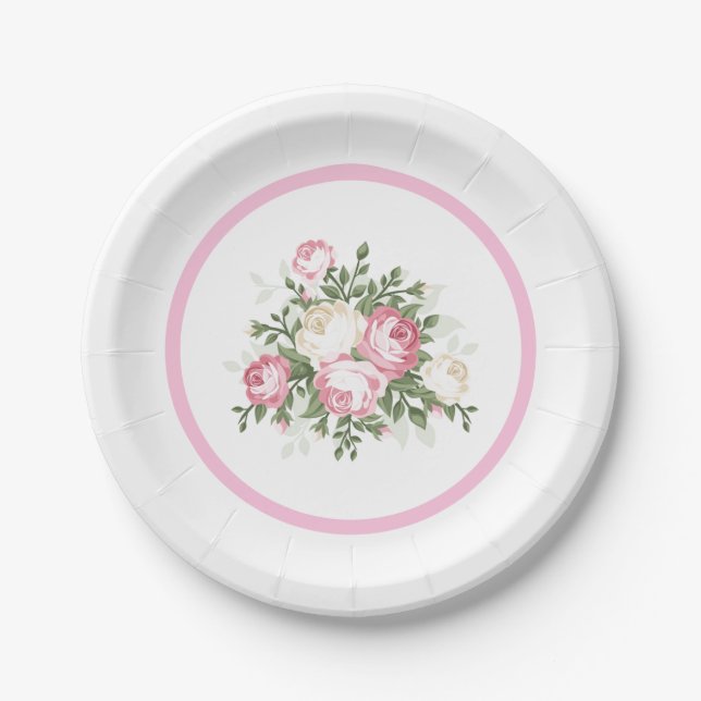 Pink Roses Paper Plate (Front)