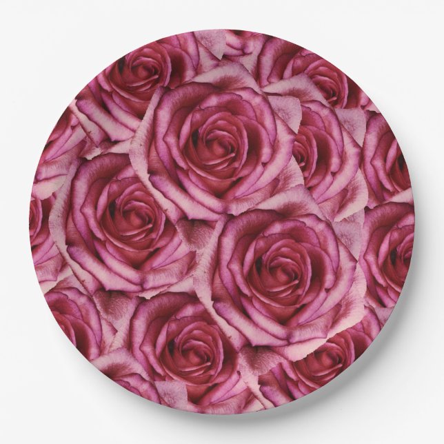 Pink Roses Paper Plate (Front)