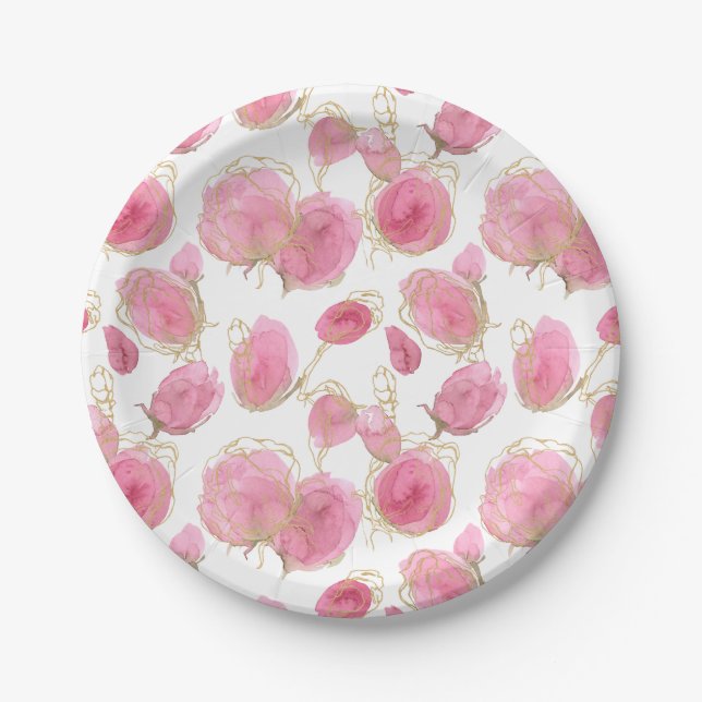 Pink roses paper plate (Front)
