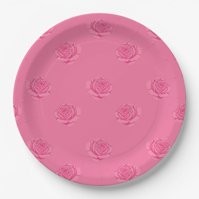 Pink roses paper plate (Front)