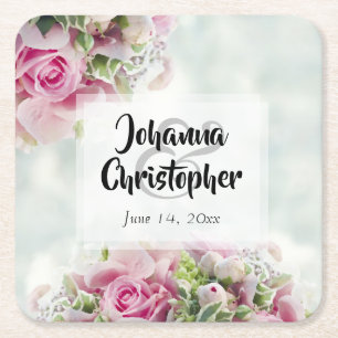 Pink Roses Paper Wedding Coaster