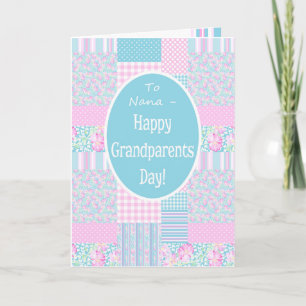 Pink Roses Patchwork Grandparents Day Card, Nana Card