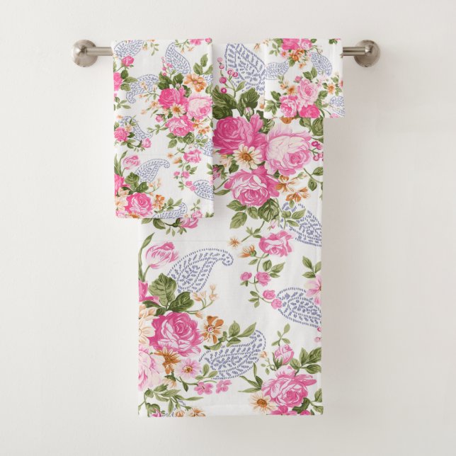 Pink Roses Pattern  Bath Towel Set (Insitu)