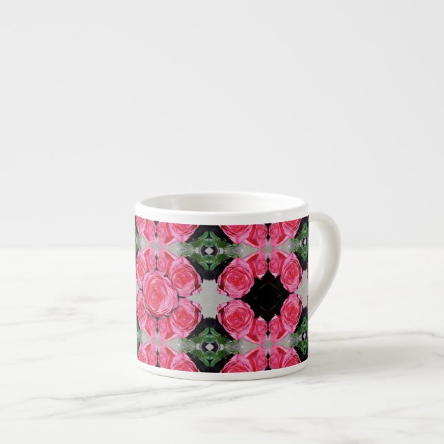 Pink Roses Pattern Espresso Cup (Front Right)