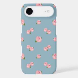Pink Roses Pattern on Blue