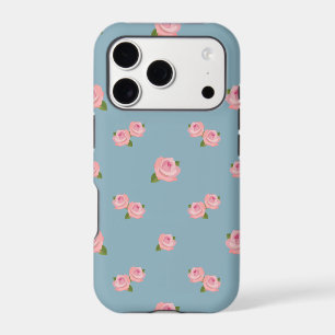 Pink Roses Pattern on Blue