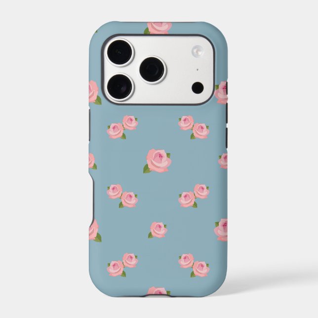 Pink Roses Pattern on Blue (Back)