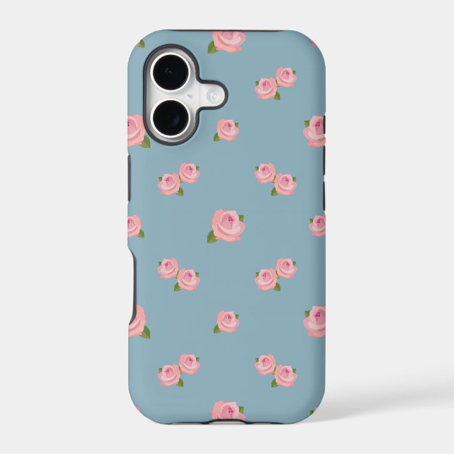 Pink Roses Pattern on Blue (Back)