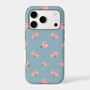 Pink Roses Pattern on Blue