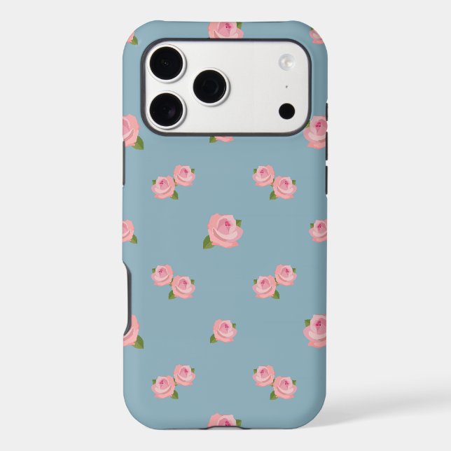 Pink Roses Pattern on Blue (Back)