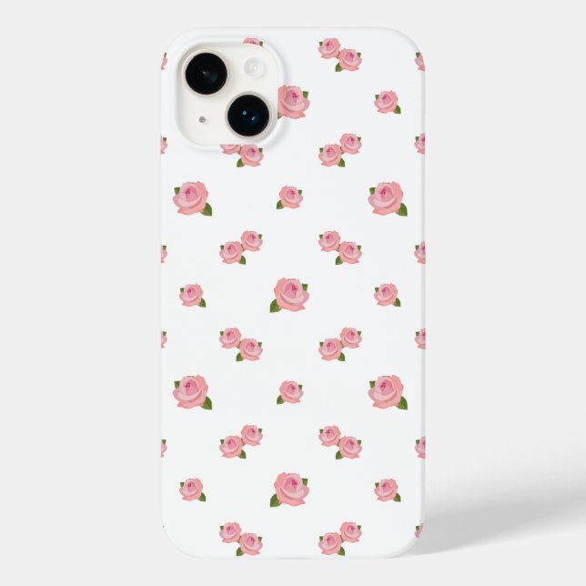 Pink Roses Pattern on White Case-Mate iPhone Case (Back)