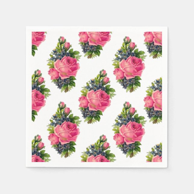 Pink Roses Pattern Pretty Vintage Napkin (Front)