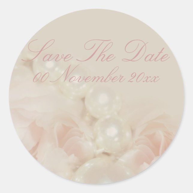 Pink roses pearls elegant wedding engagement classic round sticker (Front)